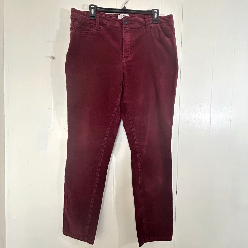 EV1 Velvet Pants Burgundy High Rise Power Stretch Size 16 With Pockets